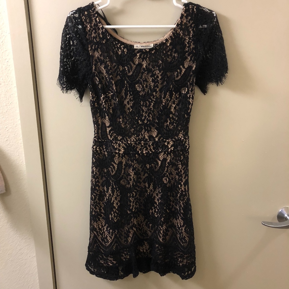 LF Black Lace Short Sleeve Dress